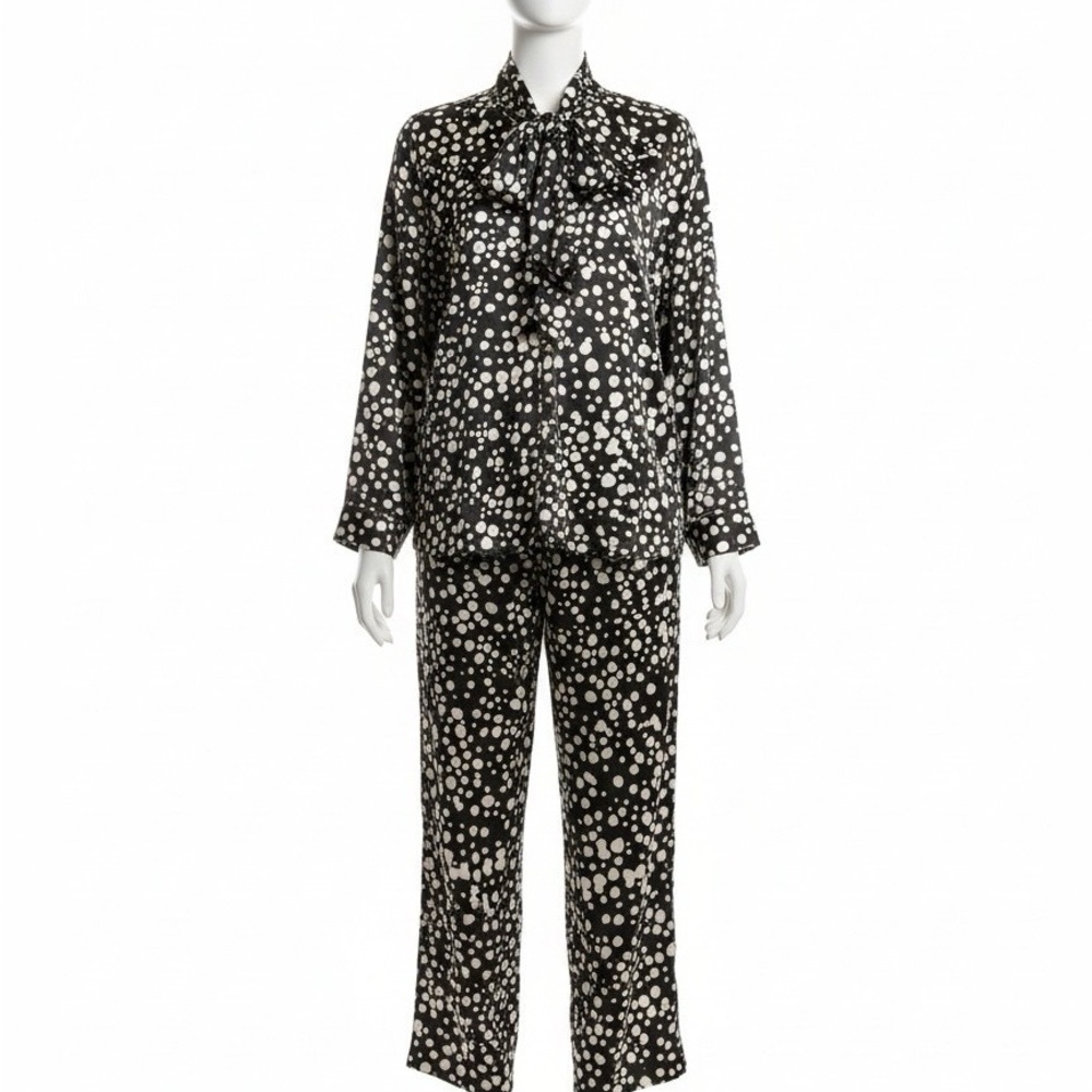 Eloquii Black Wide Leg Pants with Cream Polka Dot Print Size 18